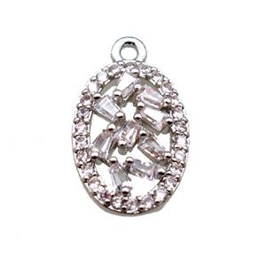 copper oval pendant paved zircon, platinum plated, approx 9-15mm