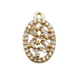 copper oval pendant paved zircon, gold plated, approx 9-15mm