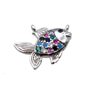 copper fish pendant paved zircon, platinum plated, approx 9-15mm