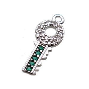 copper key pendant paved zircon, platinum plated, approx 7-17mm