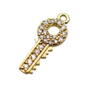 copper key pendant paved zircon, gold plated, approx 7-17mm