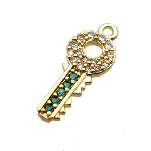 copper key pendant paved zircon, gold plated, approx 7-17mm