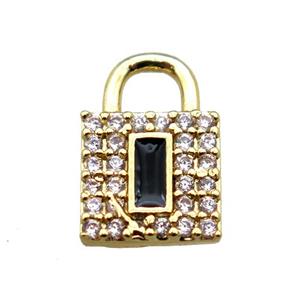 copper lock pendant paved zircon, gold plated, approx 8-12mm