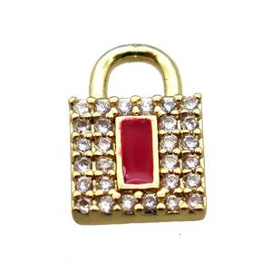 copper lock pendant paved zircon, gold plated, approx 8-12mm