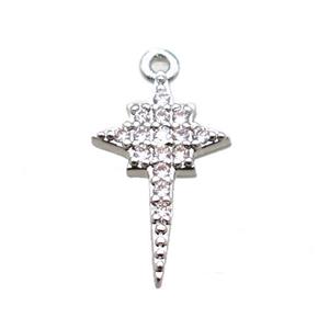 copper northstar pendant paved zircon, platinum plated, approx 8-15mm