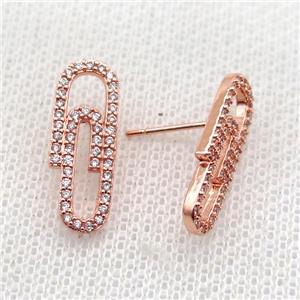 copper studs Earrings paved zircon, rose gold, approx 8-20mm