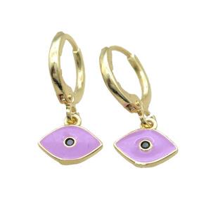 copper Hoop Earrings paved zircon, lavender enameling eye, gold plated, approx 6-10mm, 12mm dia