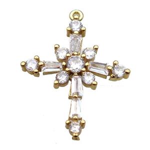 copper cross pendant paved zircon, gold plated, approx 18-24mm