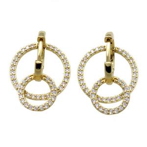 copper Hoop Earrings paved zircon, circle, gold plated, approx 10mm, 16mm, 15mm dia