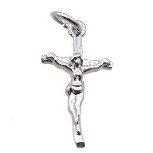 copper Jesus Cross pendant, platinum plated, approx 10-18mm