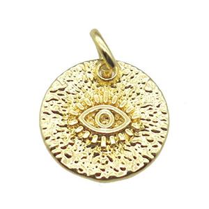 copper circle pendant with eye, gold plated, approx 12mm dia