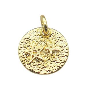 copper circle pendant with star, gold plated, approx 12mm dia