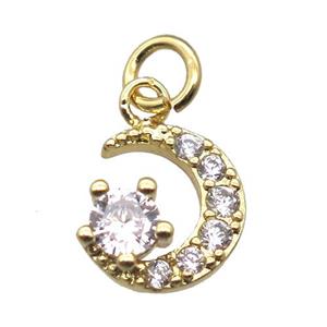 copper moon pendant paved zircon, gold plated, approx 10mm