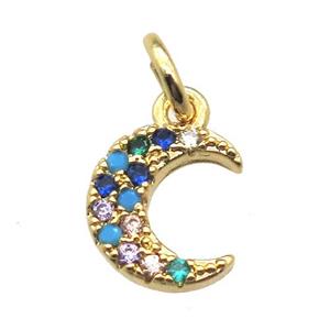 copper moon pendant paved zircon, gold plated, approx 8-9mm