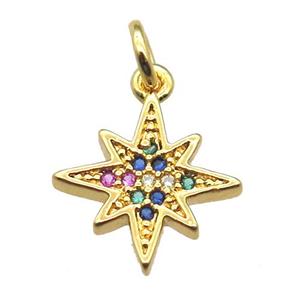 copper northstar pendant paved zircon, gold plated, approx 12mm
