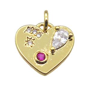 copper heart pendant paved zircon, gold plated, approx 13mm