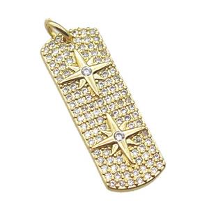 copper rectangle pendant paved zircon with star, gold plated, approx 9-25mm