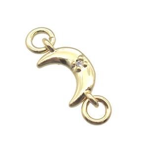 copper moon connector paved zircon, gold plated, approx 6-11mm