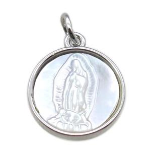 copper circle pendant with virgin mary, platinum plated, approx 14mm dia