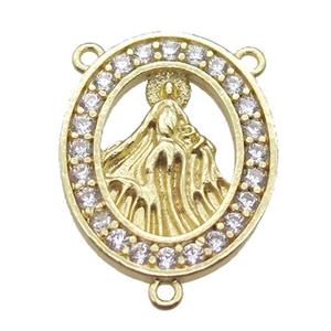 copper oval hanger bail pave zircon with shell virgin mary, gold plated, approx 16-20mm