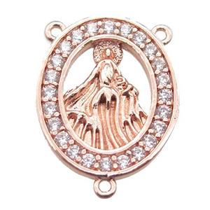 copper oval hanger bail pave zircon with shell virgin mary, rose gold, approx 16-20mm