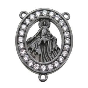 copper oval hanger bail pave zircon with shell virgin mary, black plated, approx 16-20mm