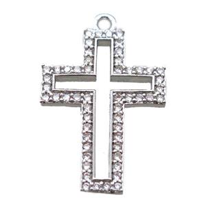 copper cross pendant paved zircon, platinum plated, approx 14-20mm