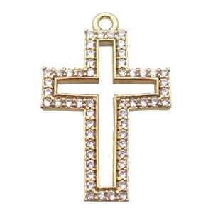 copper cross pendant paved zircon, gold plated, approx 14-20mm