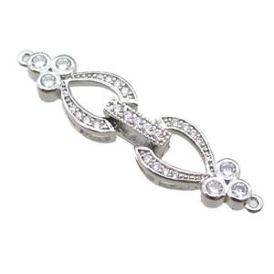 copper heart connector clasp paved zircon, platinum plated, approx 10-40mm
