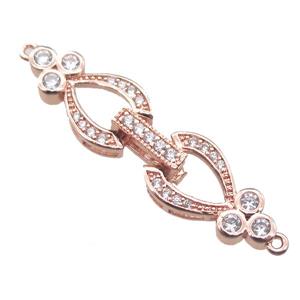 copper heart connector clasp paved zircon, rose gold, approx 10-40mm