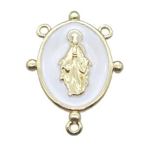 copper oval hanger bail with white enameling virgin mary, gold plated, approx 12-17mm