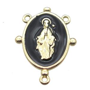 copper oval hanger bail with black enameling virgin mary, gold plated, approx 12-17mm