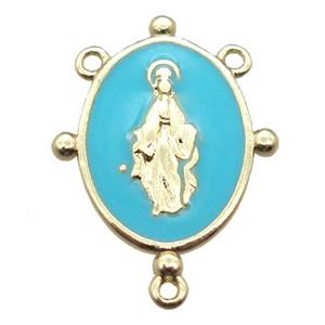 copper oval hanger bail with enameling virgin mary, gold plated, approx 12-17mm