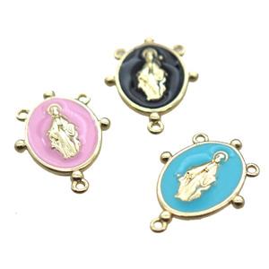 copper oval hanger bail with enameling virgin mary, gold plated, mixed color, approx 12-17mm