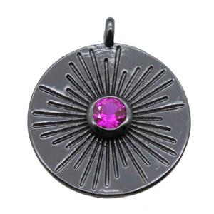 copper circle pendant paved zircon, black plated, approx 15mm dia