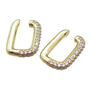 copper clip earring paved zircon, gold plated, approx 15-20mm