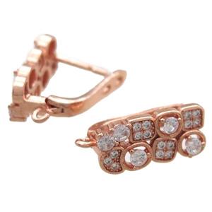 copper Latchback Earrings paved zircon, rose gold, approx 11-18mm