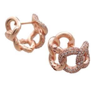copper Latchback Earrings paved zircon, rose gold, approx 12-20mm
