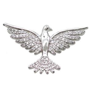 copper hawk pendant paved zircon, platinum plated, approx 20-28mm