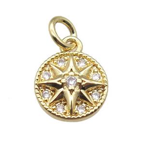 copper Compass pendant, gold plated, approx 9mm dia