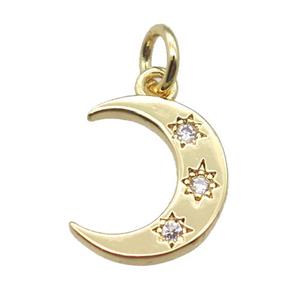 copper moon pendant paved zircon, gold plated, approx 10-12mm