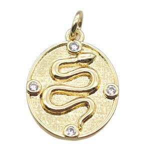 copper snake pendant paved zircon, gold plated, approx 13-15mm