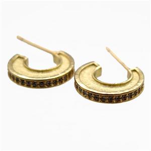 copper stud Earring paved zircon, gold plated, approx 14mm
