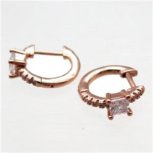 copper Latchback Earrings paved zircon, rose gold, approx 16mm dia