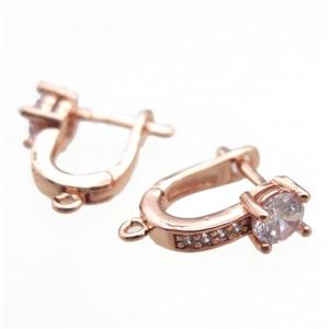 copper Latchback Earrings paved zircon, rose gold, approx 12-15mm