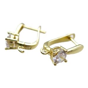 copper Latchback Earrings paved zircon, gold plated, approx 15-20mm