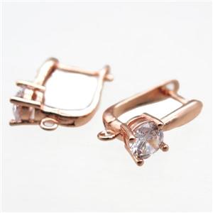 copper Latchback Earrings paved zircon, rose gold, approx 15-20mm