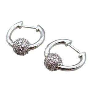 copper Latchback Earrings paved zircon, platinum plated, approx 16mm dia