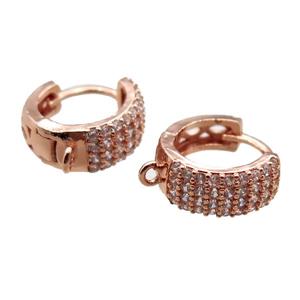 copper Hoop Earrings paved zircon, rose gold, approx 13mm dia