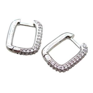 copper Latchback Earrings pave zircon, platinum plated, approx 16-18mm